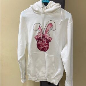 White Hoodie with Pink Bunny Design